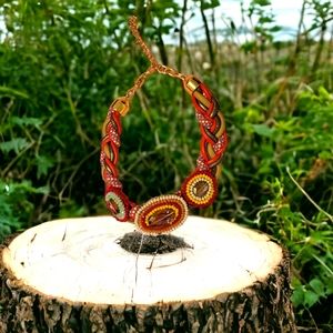 Necklace and earrings , red in ,Boho jewelry, Afrocentric jewelry ,red jewelry
